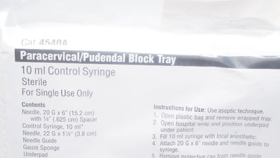 CareFusion 4540A Paracervical/Pudendal Block Tray, Control Syringe 10mL
